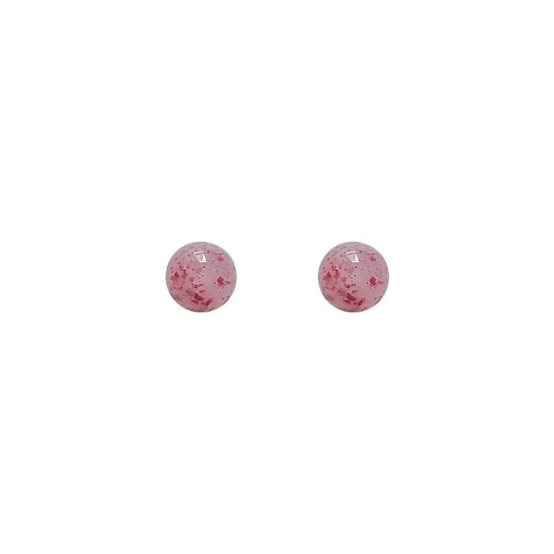 Cute Mini Resin Round Ball Stud Earrings With Silver Plated Pins Sweet Fresh Geometric Jewelry