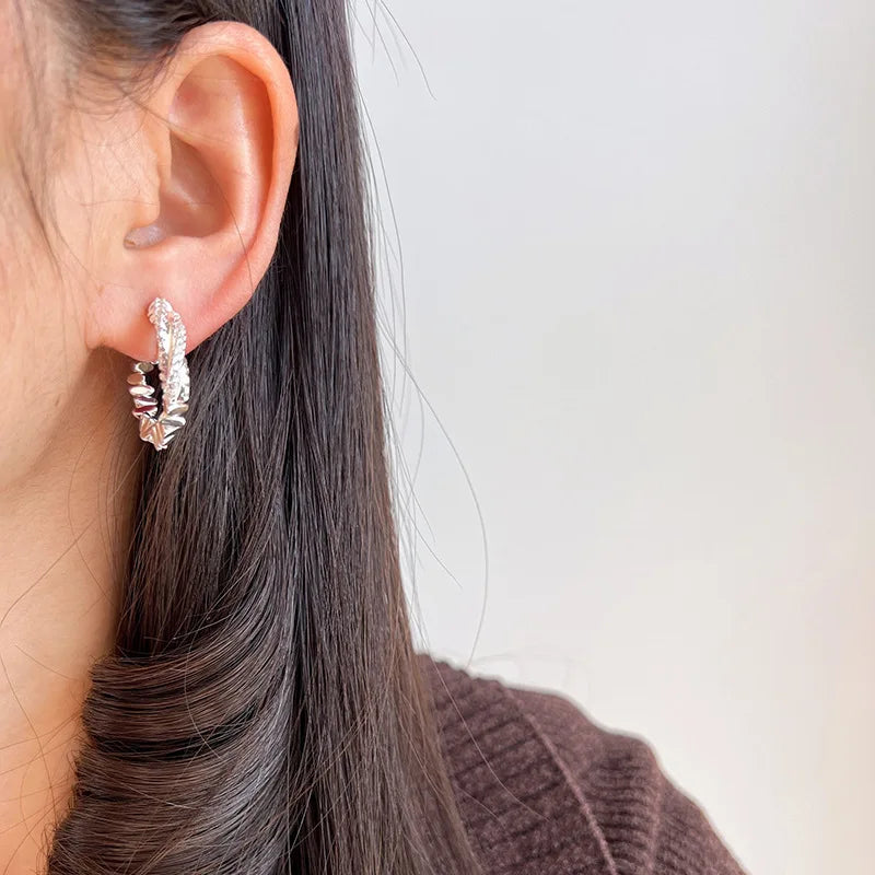 Silver Alloy Spiral Hoop Stud & Clip On No Piercing Textured Fragment Round Circle Earrings