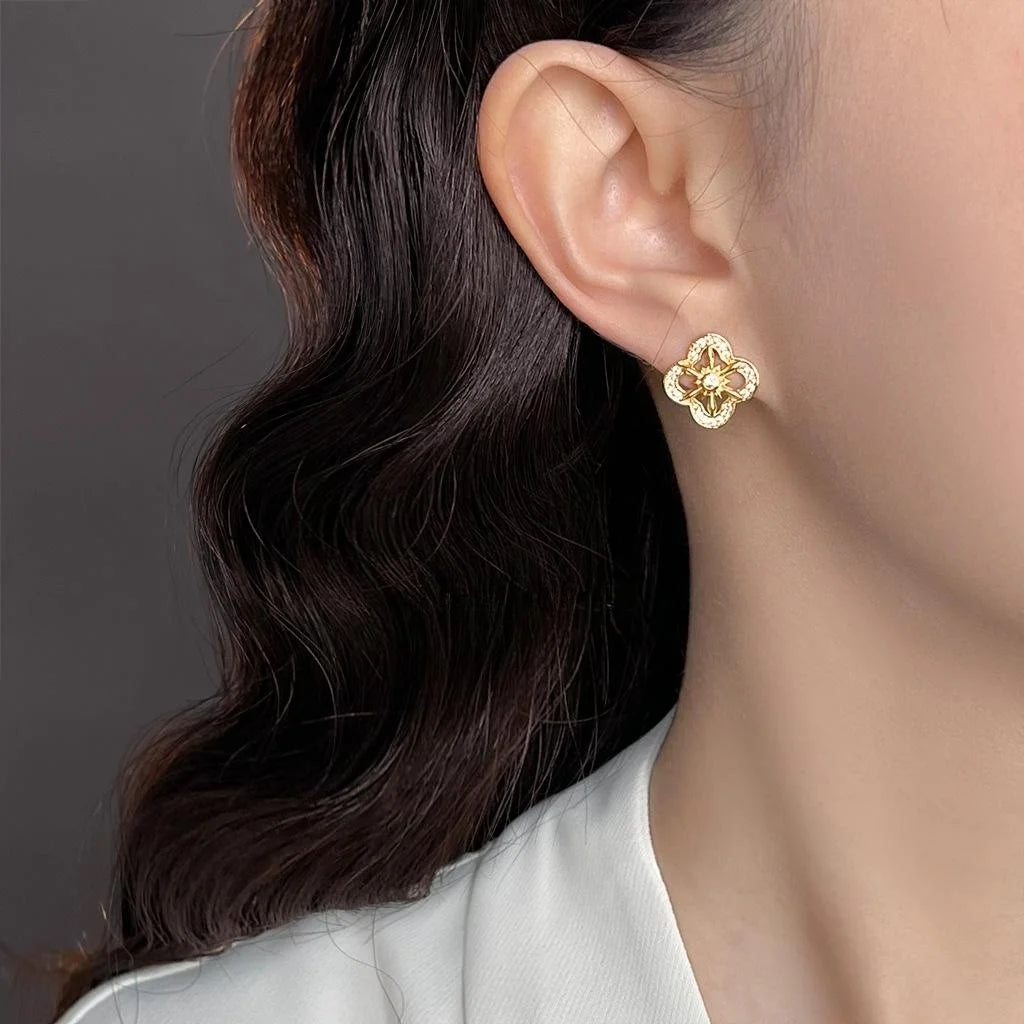 Light Luxury Floral Zircon Micro Pave Copper Stud Earrings For Women