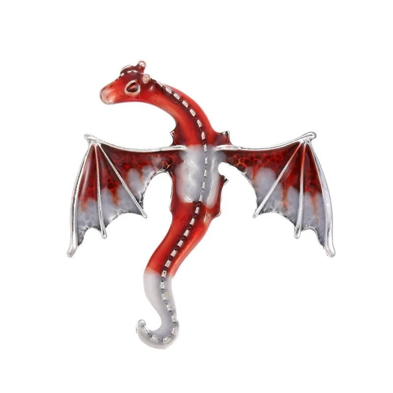 Cute Red Enamel Flying Dragon Brooch With Rhinestones, Alloy Pterosaur Lapel Pin For Suit Accessory