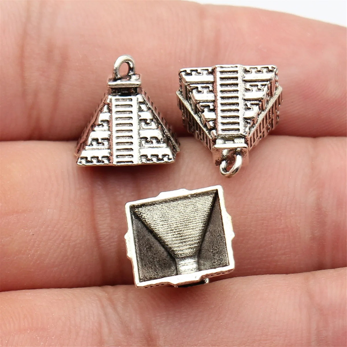 13x13mm 1.6g Antique Silver Zinc Alloy Maya Pyramid Charm Pendant for DIY Necklace Jewelry Making