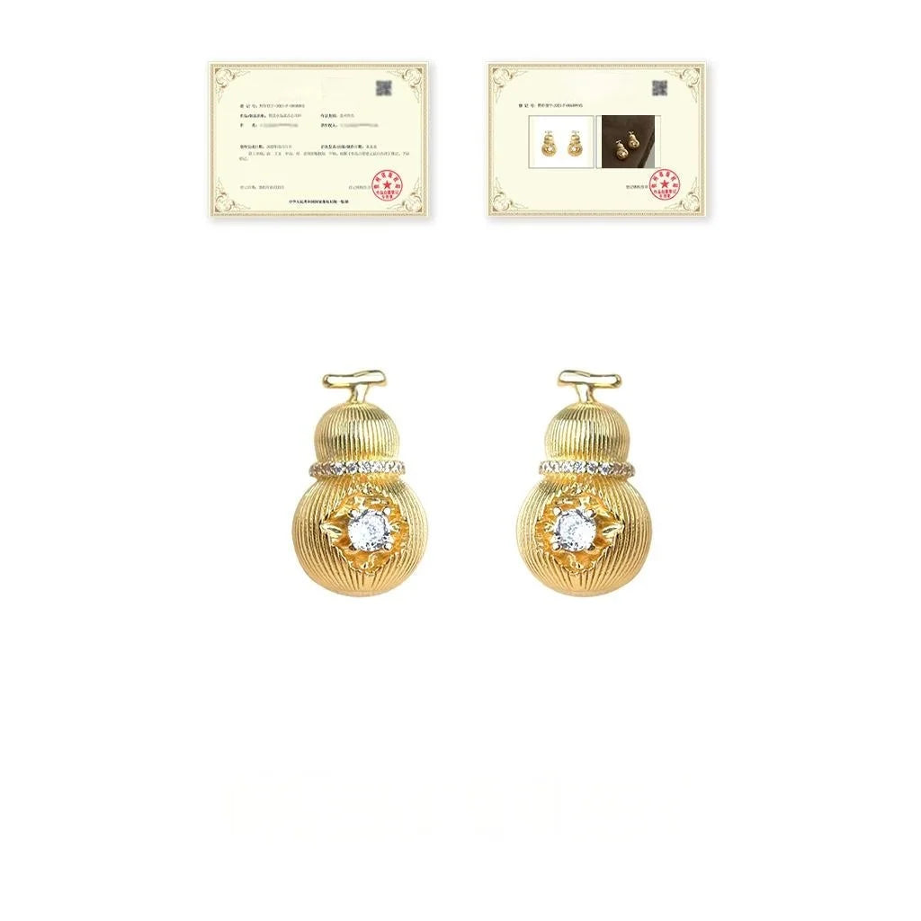 Premium Micro Pave Zircon Gourd Stud Earrings With Copper Alloy Posts