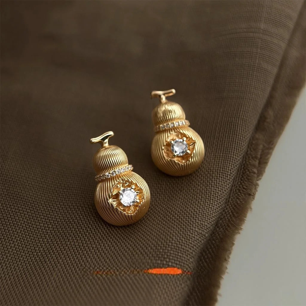 Premium Micro Pave Zircon Gourd Stud Earrings With Copper Alloy Posts