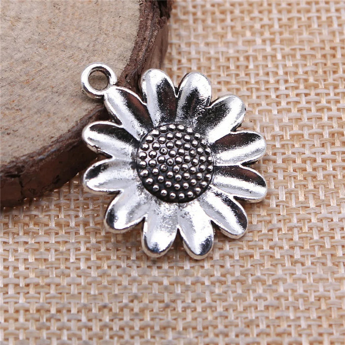 30x25mm 3.5g Antique Silver Zinc Alloy Sunflower Flower Charm Pendant for Necklace Bracelet Making