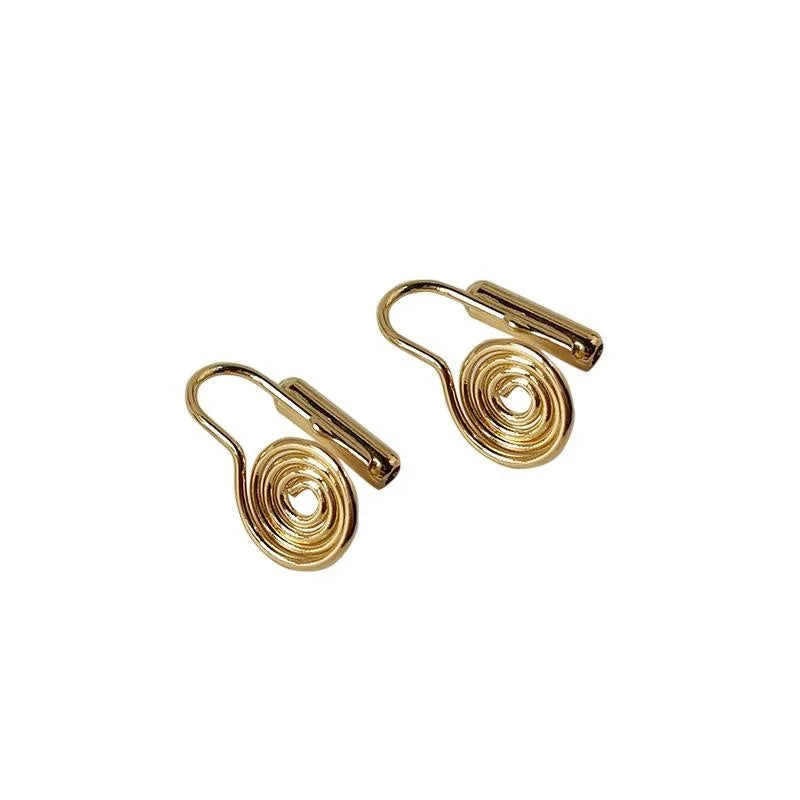14K Gold Plated Metal Spiral Disc Clip On Drop Earrings For Women Ear Hole Converter
