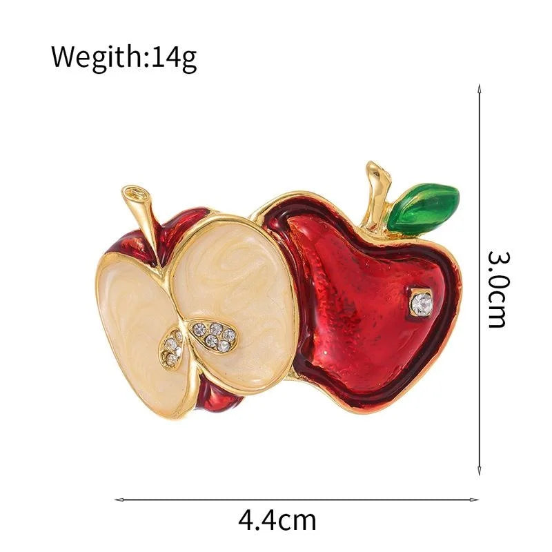 Cute Enamel Double Apple Brooch With Rhinestone Accents, Fashion Fruit Lapel Pin Cardigan Corsage Gift