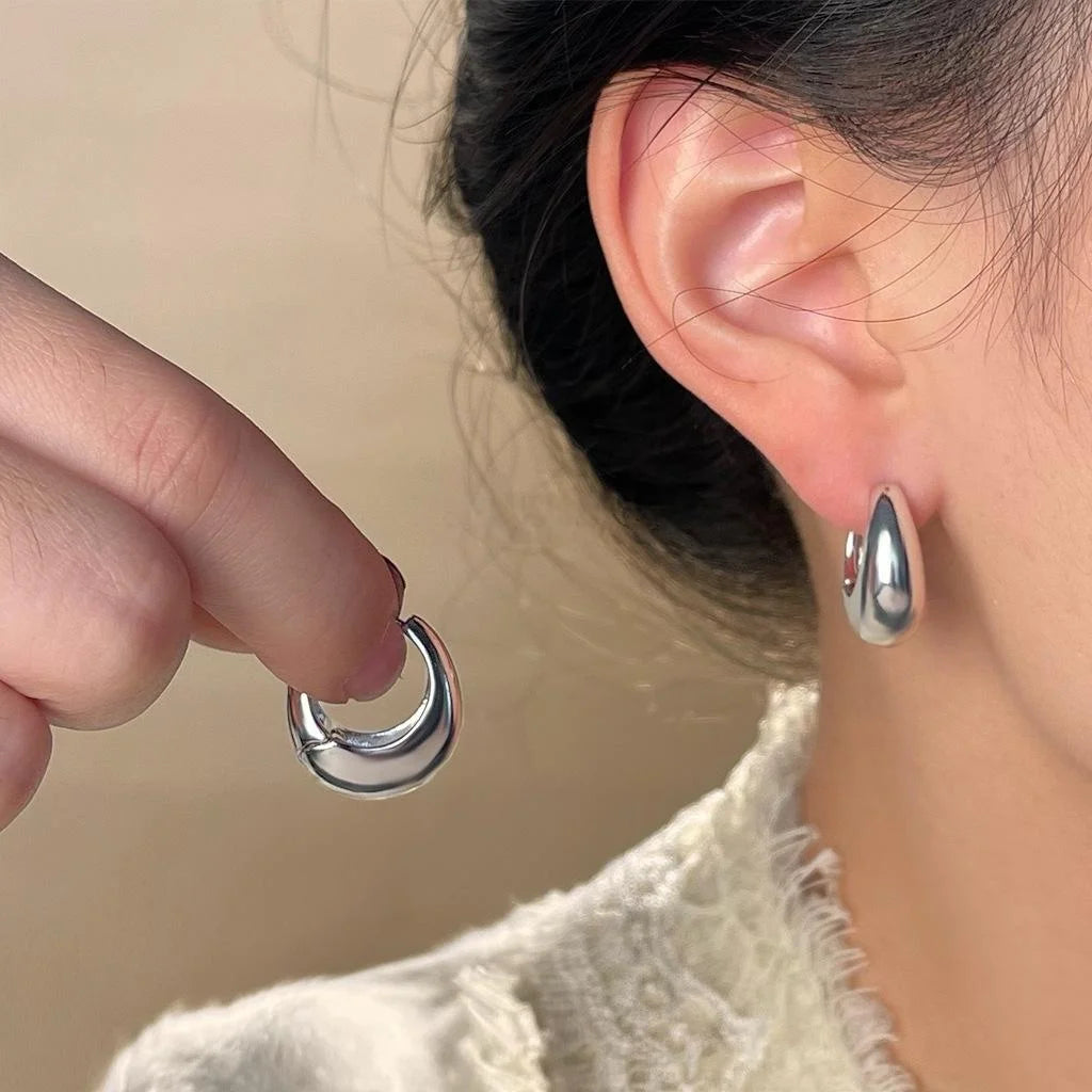 High-End Glossy Copper Teardrop Ring Drop Earrings Minimalist Geometric Metal Style
