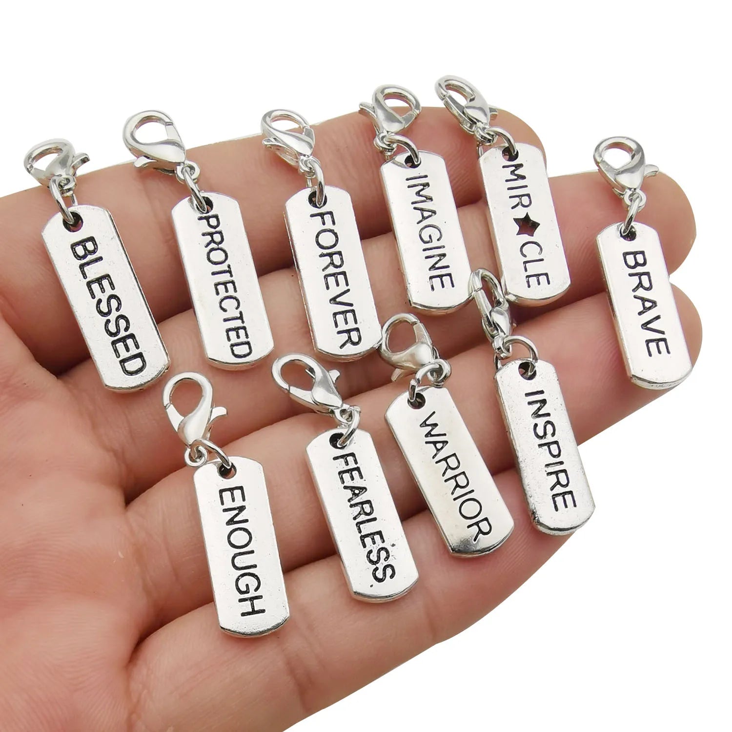 Vintage Zinc Alloy Inspirational Letter Tag Lobster Clasp Charm for DIY Accessories