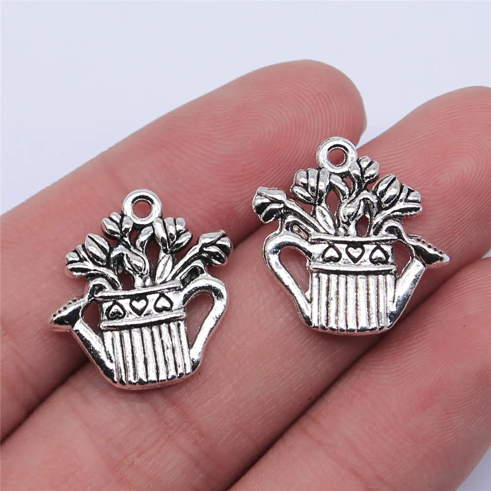 19x17mm 2.2g Multicolor Zinc Alloy Watering Flower Pot Charm Pendant for DIY Jewelry Making