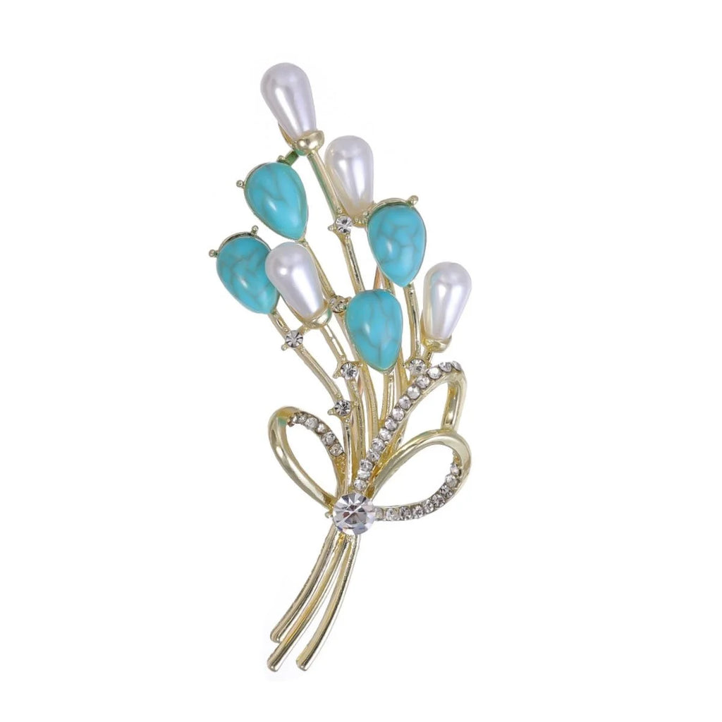 Elegant Turquoise Balloon Bouquet Brooch With Pearl Rhinestone Alloy Lapel Pin Luxury Suit Corsage Gift