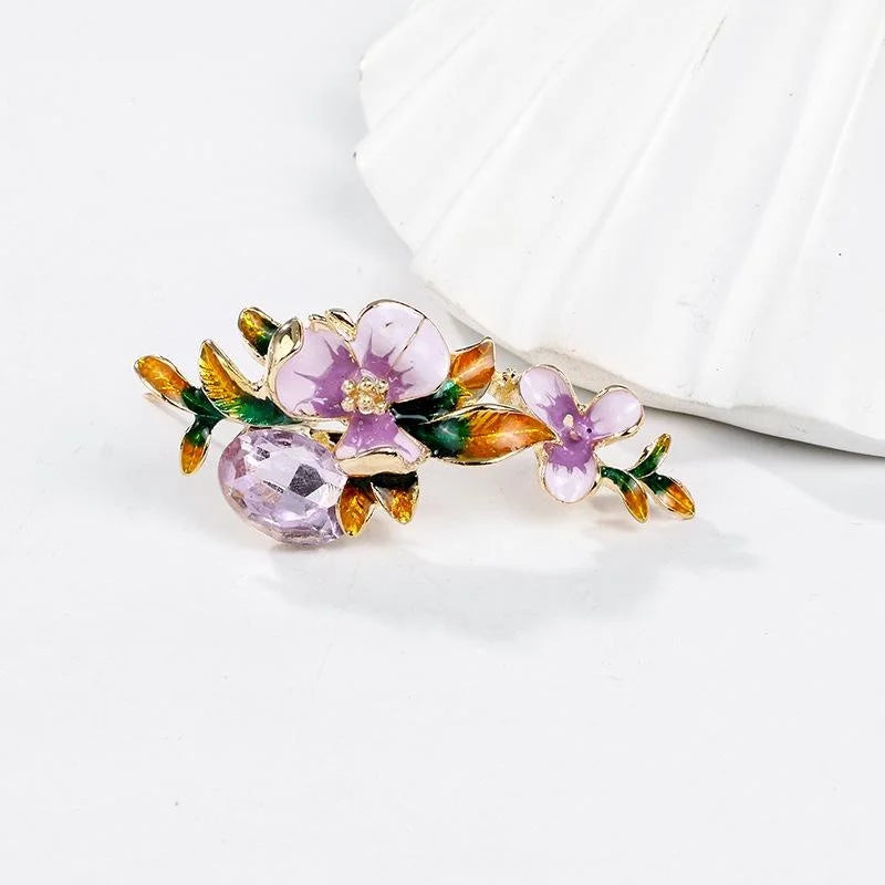 Elegant Gradient Enamel Iris Flower Brooch With Purple Rhinestone, Gold Alloy Lapel Pin Corsage Gift