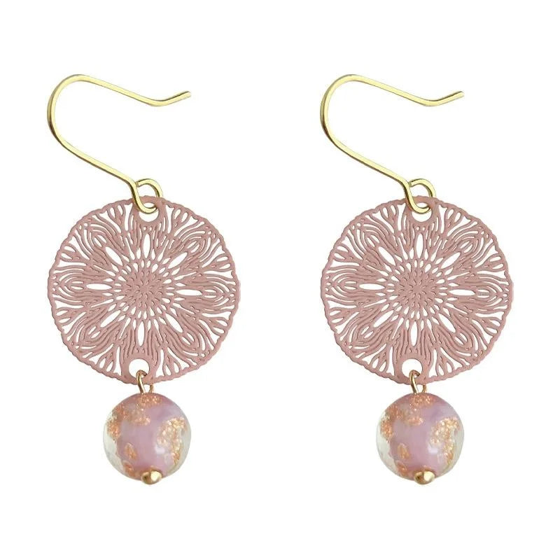 2025 New Handmade Ethnic Totem Glass Drop Earrings For Women, Geometric Round Boho Design