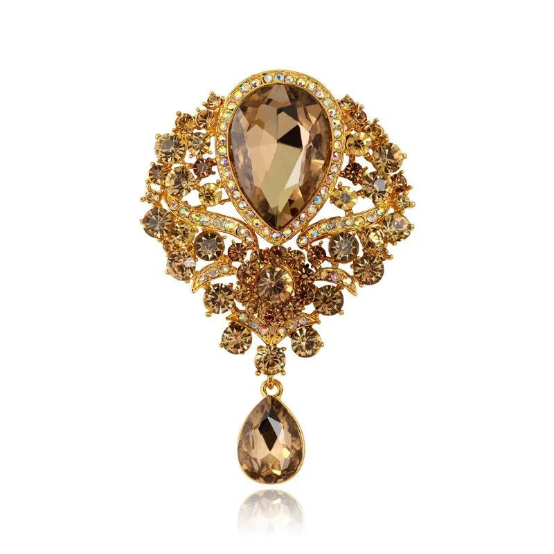 Luxury Rhinestone Alloy Glass Teardrop Brooch For Women, Elegant Lapel Pin Corsage Suit Accessory Gift