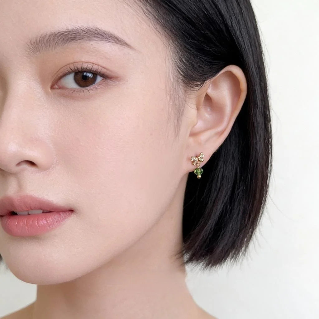Mini Cute Bow Stud Earrings Micro Pave Zircon Crystal 14K Plated Copper Handmade Jewelry