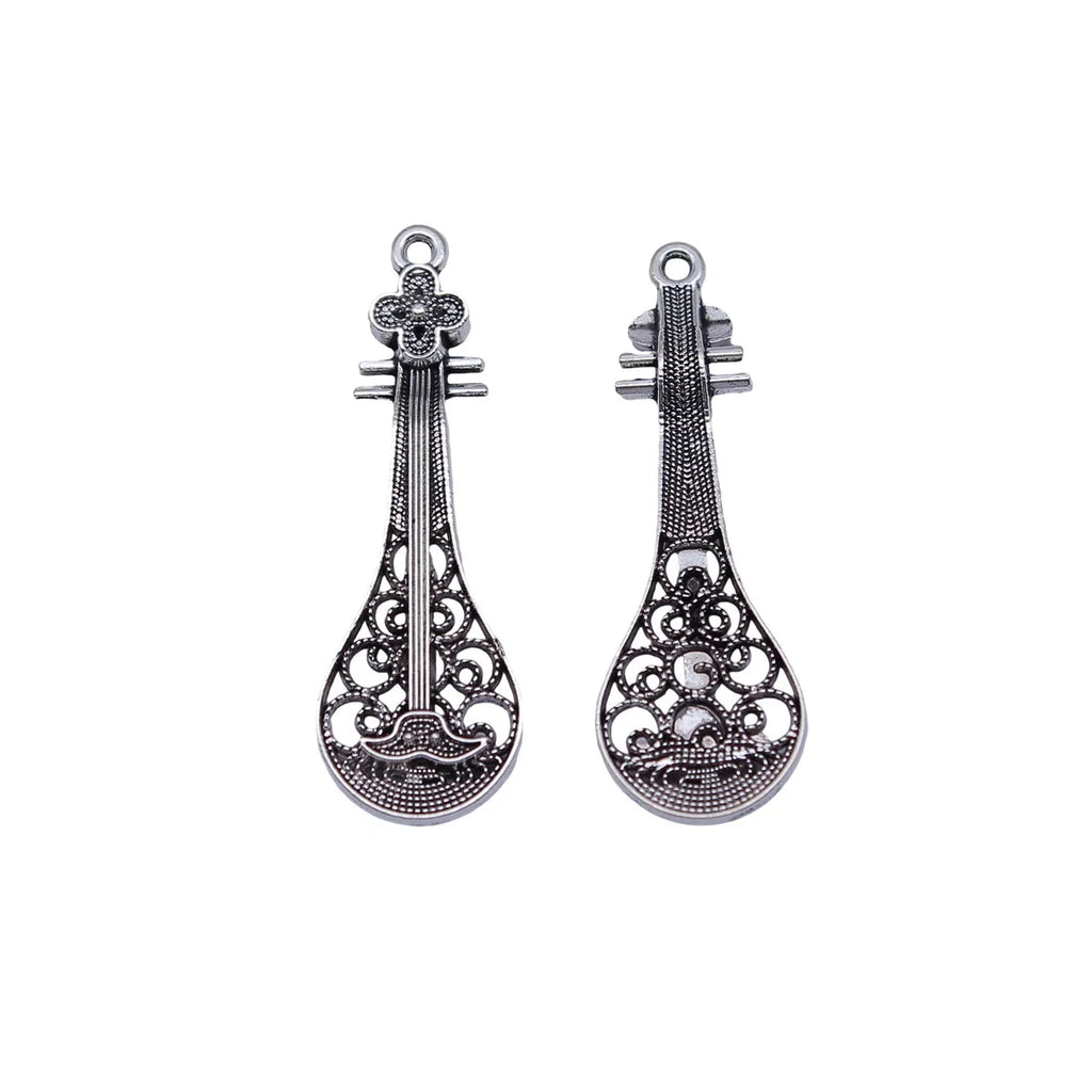36x12mm 1.4g Antique Silver Zinc Alloy Chinese Pipa Charm Pendant for DIY Necklace Jewelry Making