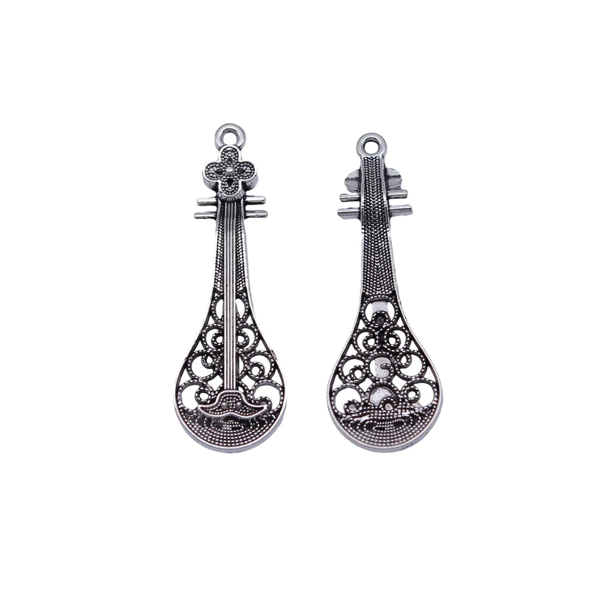 36x12mm 1.4g Antique Silver Zinc Alloy Chinese Pipa Charm Pendant for DIY Necklace Jewelry Making