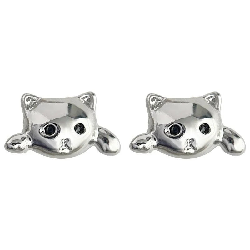 Cute Mini Cat Copper Stud Earrings For Women, Minimalist Animal Daily Commuter Jewelry
