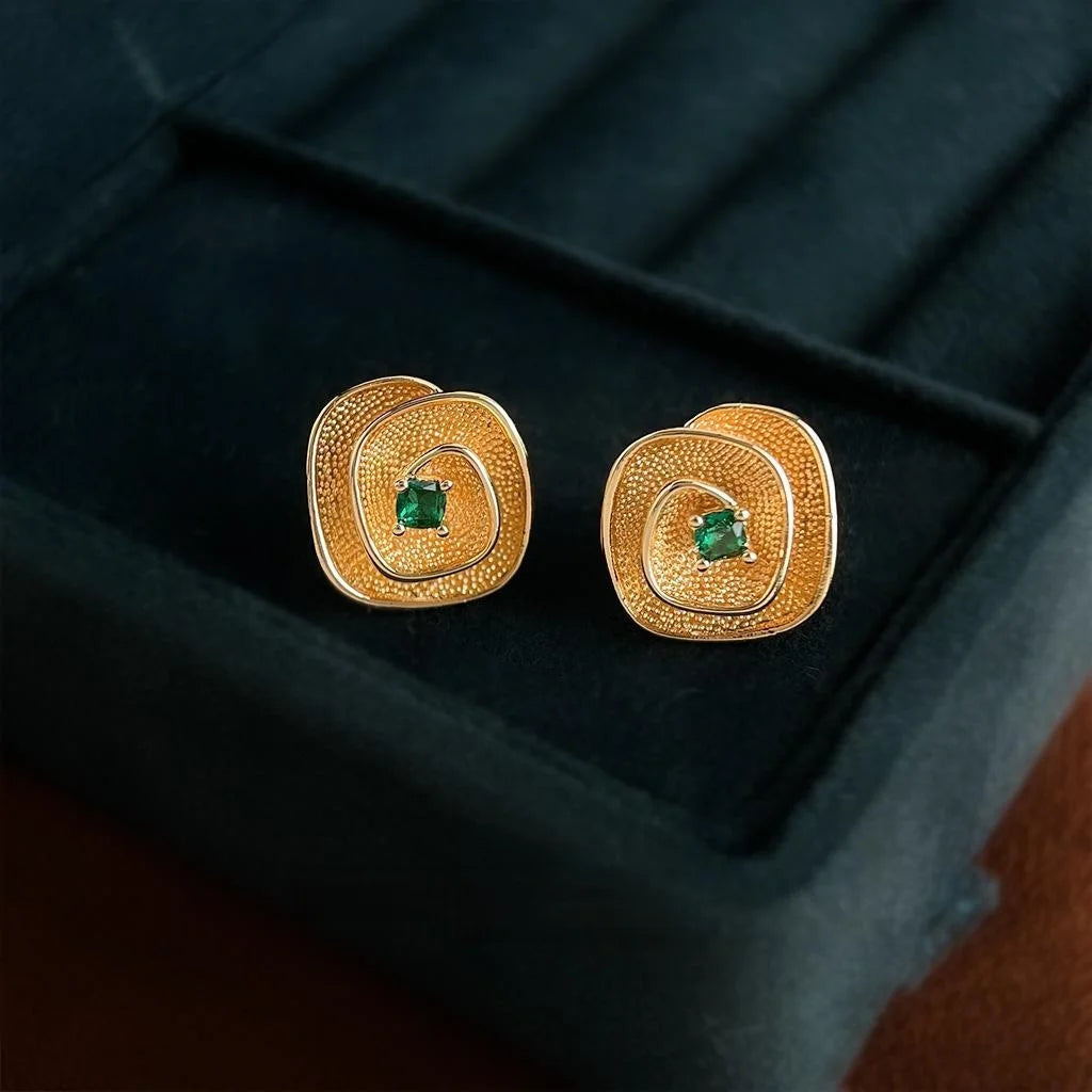 Vintage Micro Pave Zircon 3D Geometric Flower Copper Stud Earrings