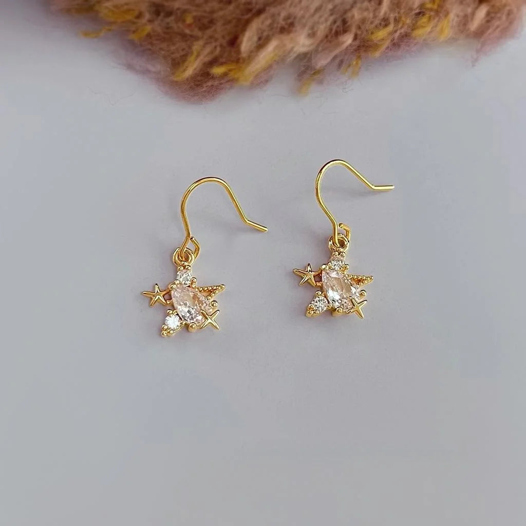 Mini Zircon Starfish Drop Earrings Copper Light Luxury Simple Daily Wear Jewelry