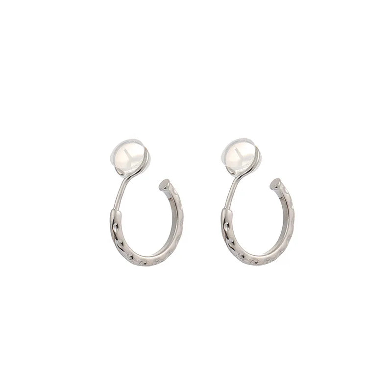 Minimalist Silver Alloy Small Hoop Silicone Pad Stud & Clip On No Piercing Korean Casual Earrings