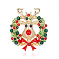 Cute Christmas Reindeer Wreath Alloy Enamel Rhinestone Brooch Luxury Lapel Pin Corsage Gift For Women