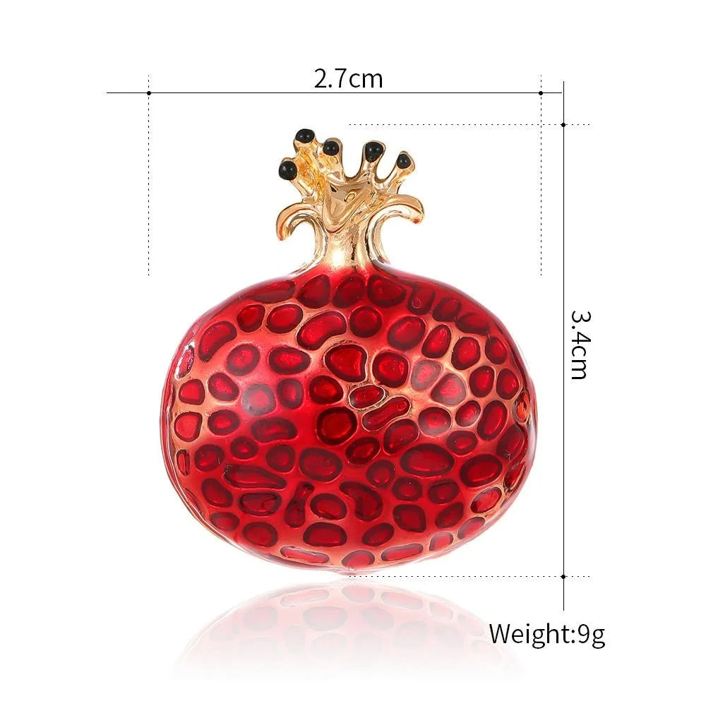 Cute Red Enamel Pomegranate Alloy Brooch, Elegant Fruit Lapel Pin Corsage For Shirt Cardigan Gift