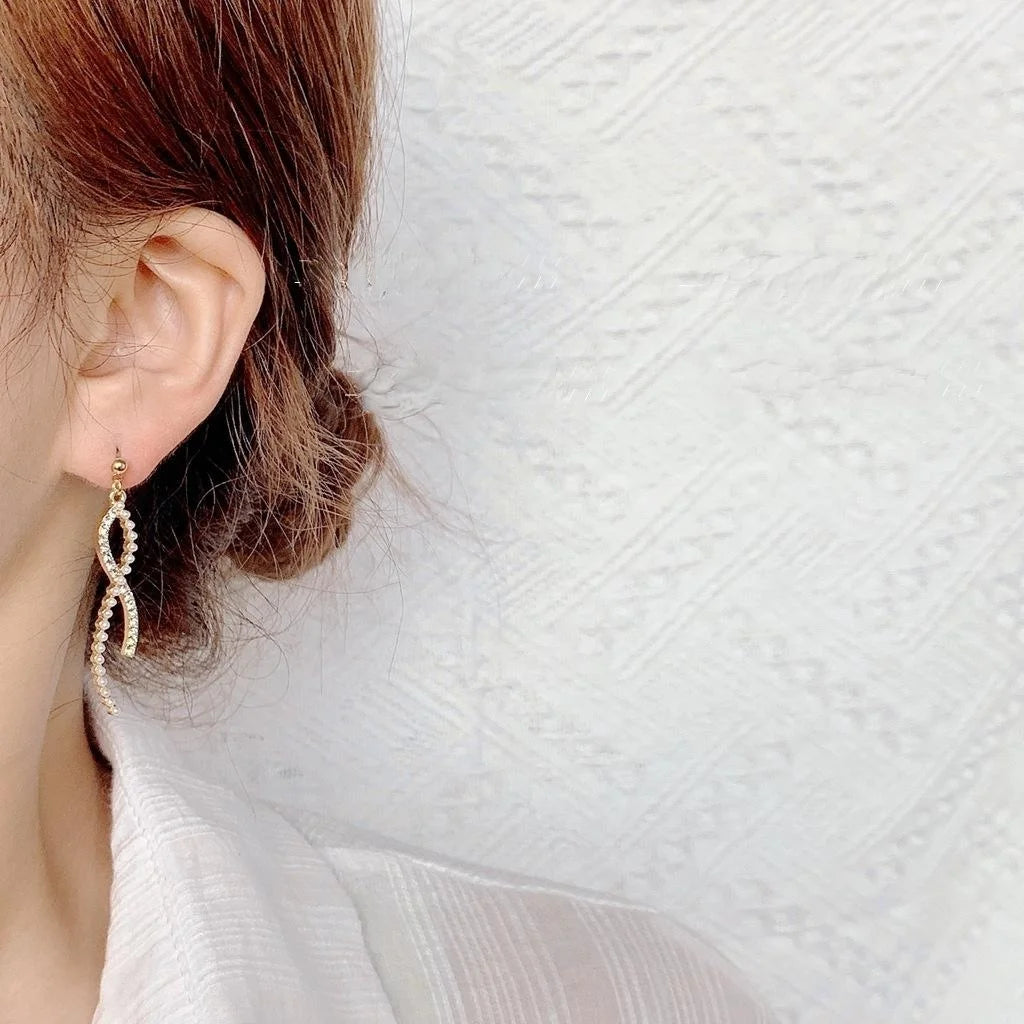 14K Plated Copper Irregular Geometric Cross Zircon Micro Pave Stud Earrings