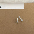 Cute Asymmetric Spoon Fork Stud Earrings Copper Micro Pave Zircon Mini Jewelry