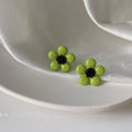 Avocado Green Flower Stud Earrings Silver Plated Alloy Korean Japanese Fresh Forest Style