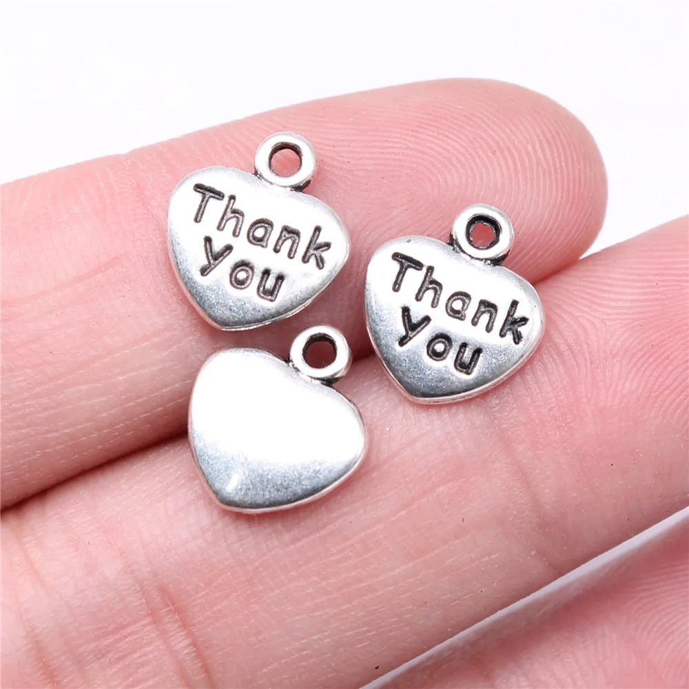13x11mm 0.9g Antique Silver Zinc Alloy Thank You Heart Charm Pendant for DIY Necklace Bracelet Making