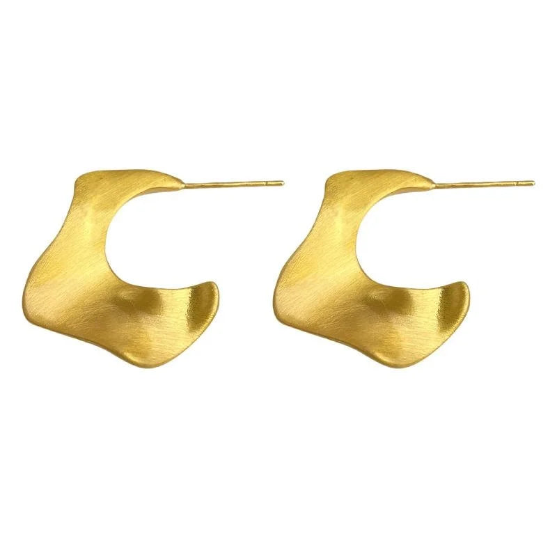 Minimalist Brushed Copper Geometric Irregular 14K Plated Drop Earrings For Women