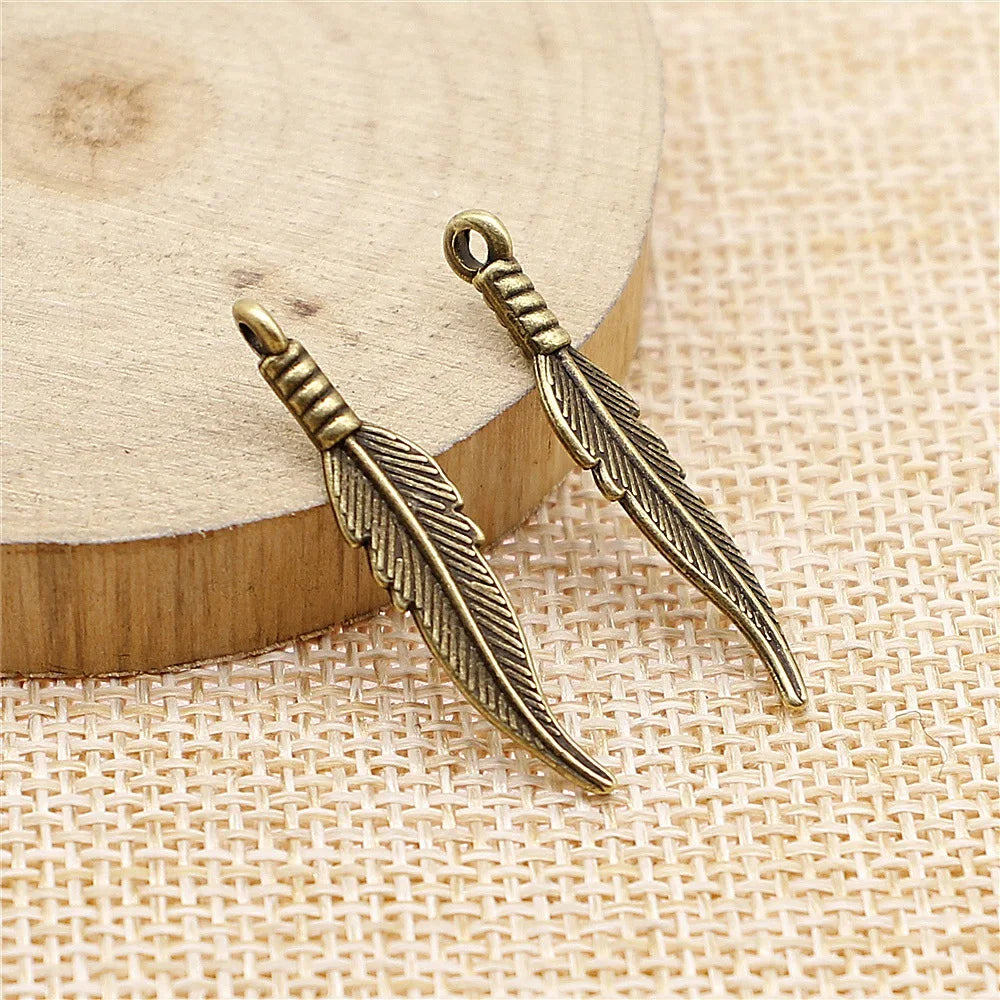 32x6mm 0.9g Multicolor Zinc Alloy Feather Charm Pendant for DIY Earring Necklace Jewelry Making