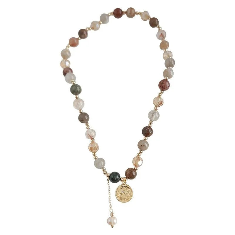 Natural Red Rutilated Quartz Glass Crystal Tassel Bracelet Copper Geometric New Chinese Style