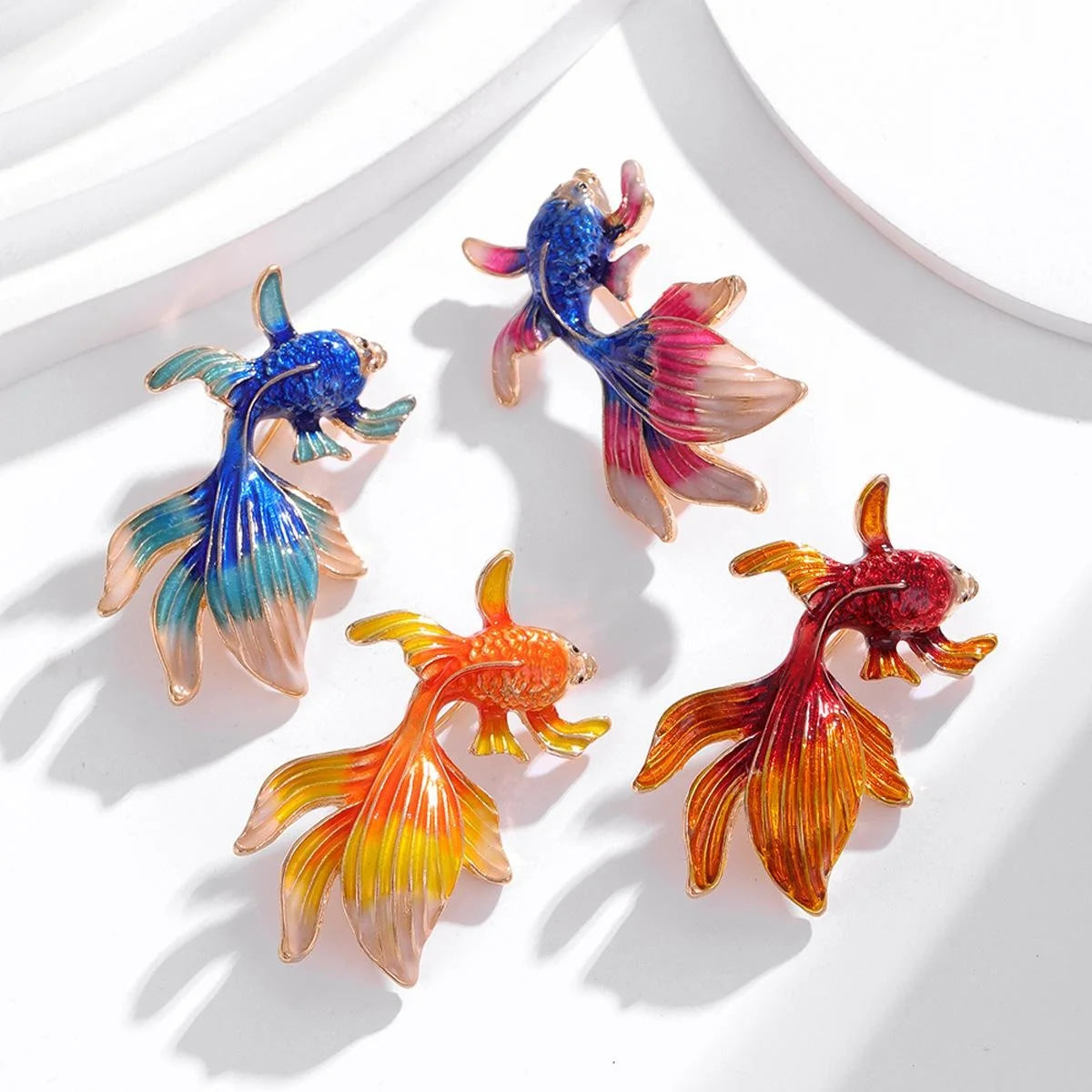 Elegant Chinese Style Enamel Goldfish Koi Brooch, Orange Alloy Animal Lapel Pin Corsage Gift