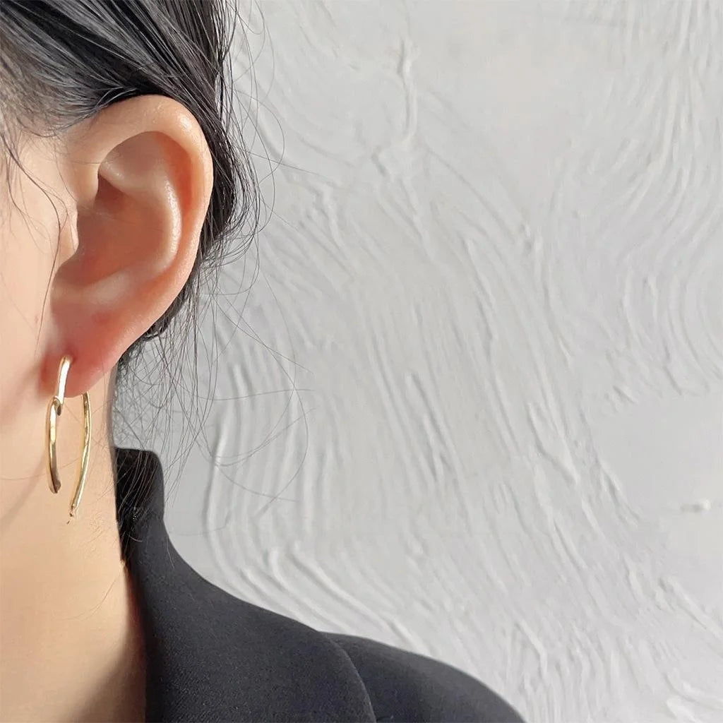 14K Plated Copper Heart Stud Earrings, Two-Way Minimalist Fashion Ear Jewelry