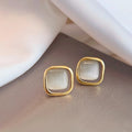 French Luxury Style 14K Plated Copper Glass Cat Eye Stone Square Geometric Stud Earrings