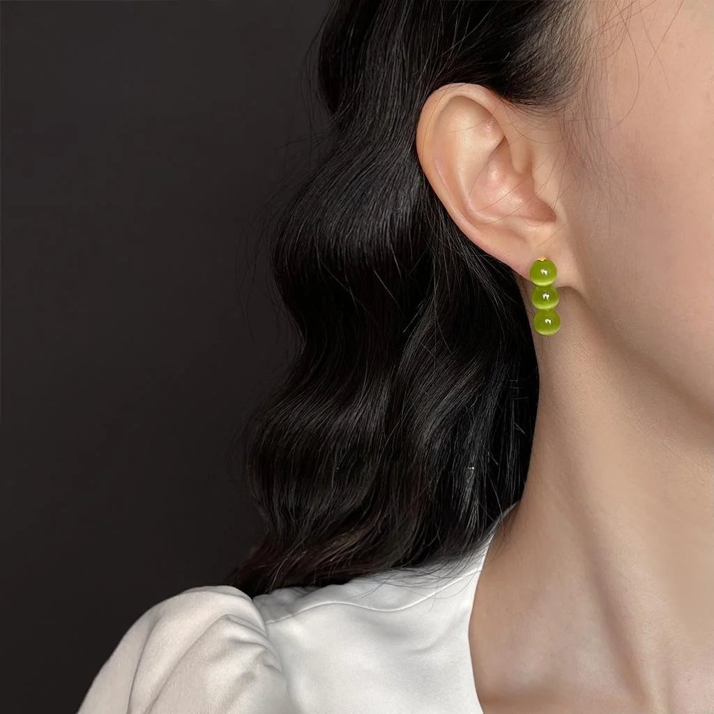 Forest Style Olive Green Zircon Flower Geometric Copper Drop Earrings For Women