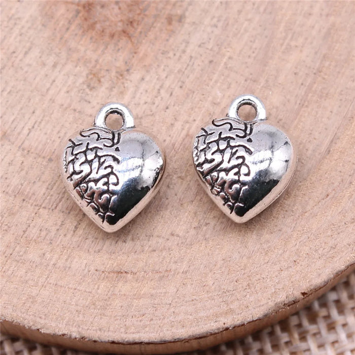 12x10mm 1.7g Antique Silver Zinc Alloy 3D Heart Charm Pendant for DIY Necklace Bracelet Making
