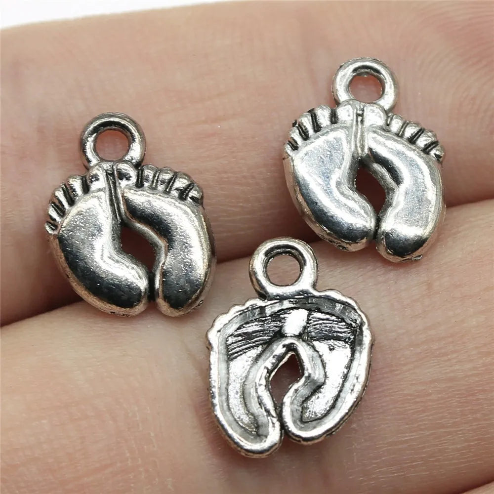 13x10mm 0.7g Multicolor Zinc Alloy Baby Footprint Angel Theme Charm Pendant for DIY Jewelry Making