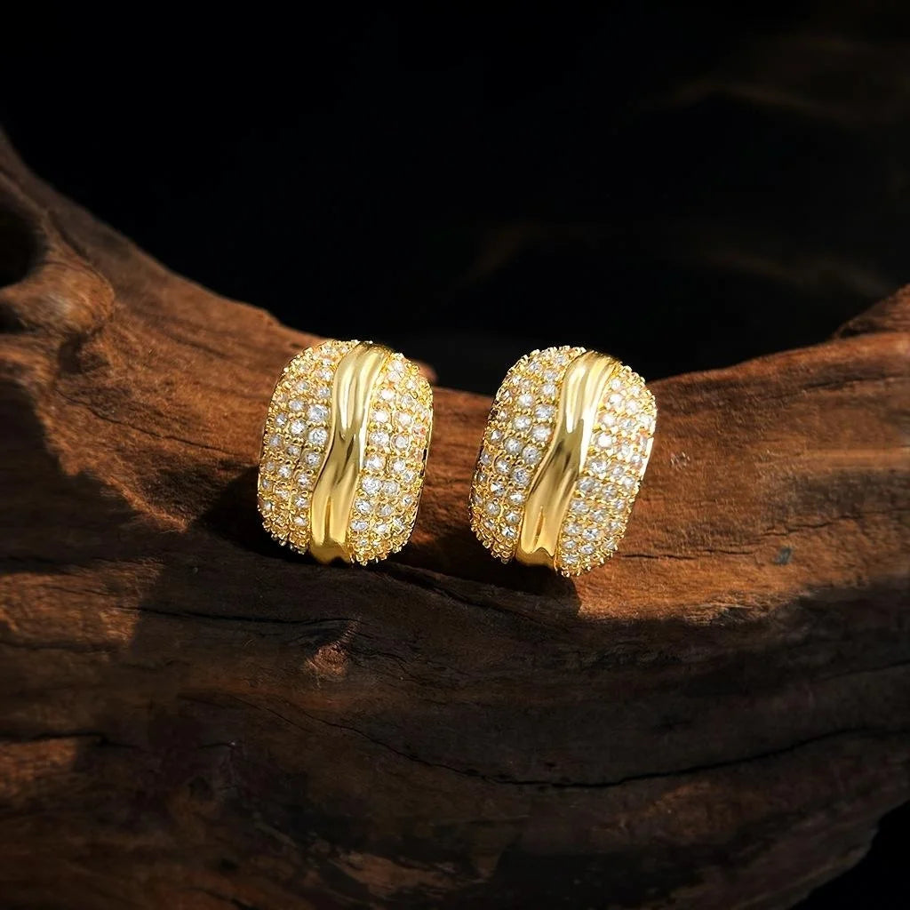 Old Money Style Geometric Zircon Ring Stud Earrings, Copper