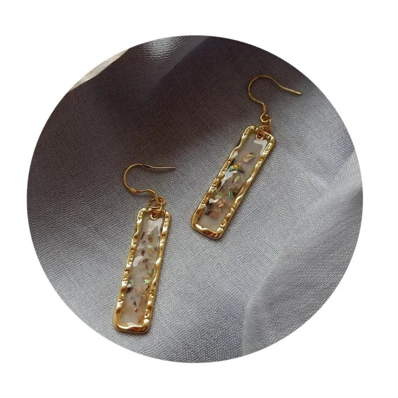 Forest Style Handmade Resin Shell Geometric Line Drop Earrings With Silver Plated Pins