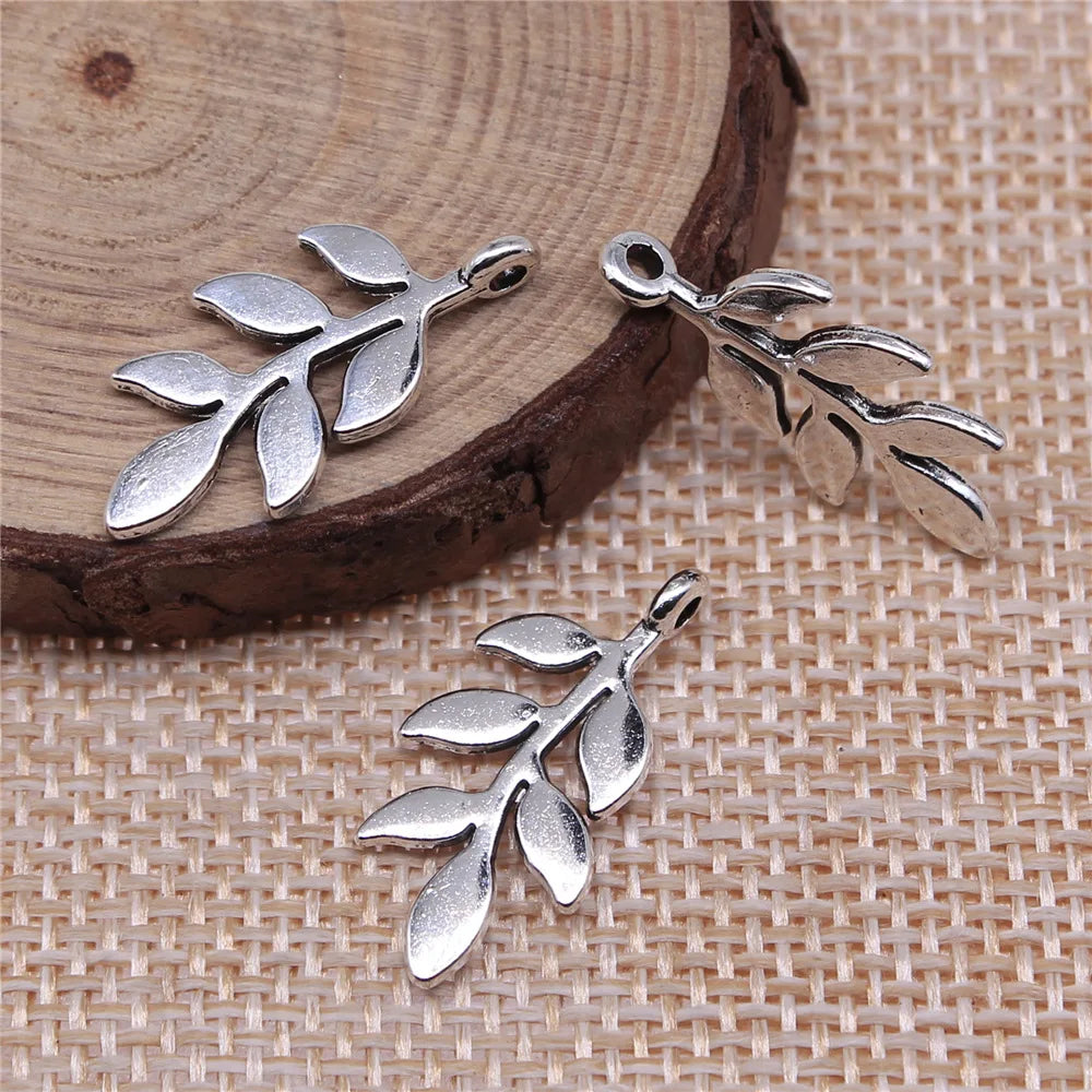 24x12mm 1.1g Antique Silver Zinc Alloy Leaf Charm Pendant for DIY Handmade Jewelry Making