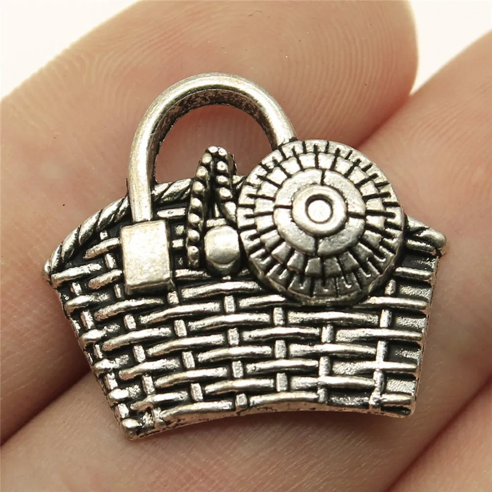 25x22mm 3.3g Antique Silver Zinc Alloy Flower Basket Charm Pendant for DIY Handmade Jewelry