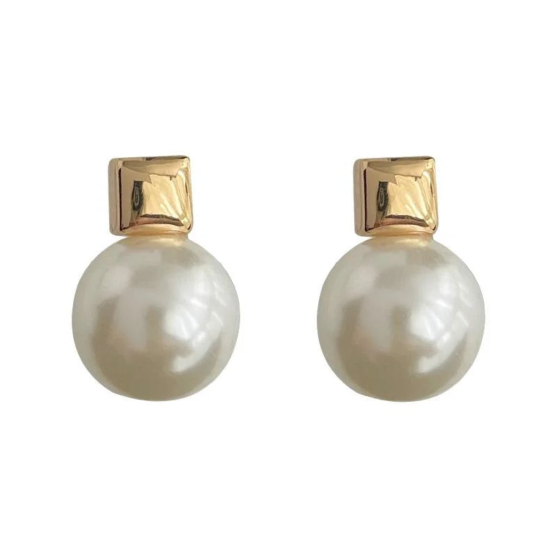 Minimalist Geometric High Luster Pearl Stud Earrings Copper Elegant Office Style