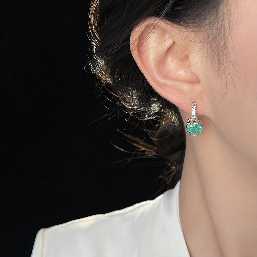 Copper Heart Drop Earrings With Micro Pave Zircon, Blue Green Sweet Minimalist Jewelry