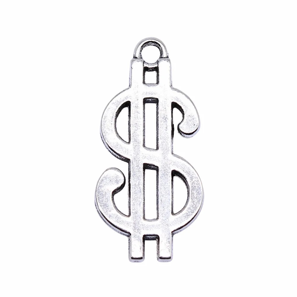 33x16mm 3.2g Antique Silver Zinc Alloy Dollar Sign Charm Pendant for DIY Jewelry Making