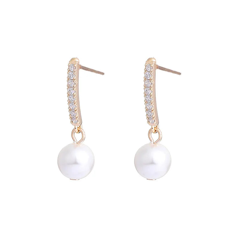 Elegant Spiral Disc Zircon Bar Pearl Drop Stud & Clip On No Piercing Alloy Tassel Earrings