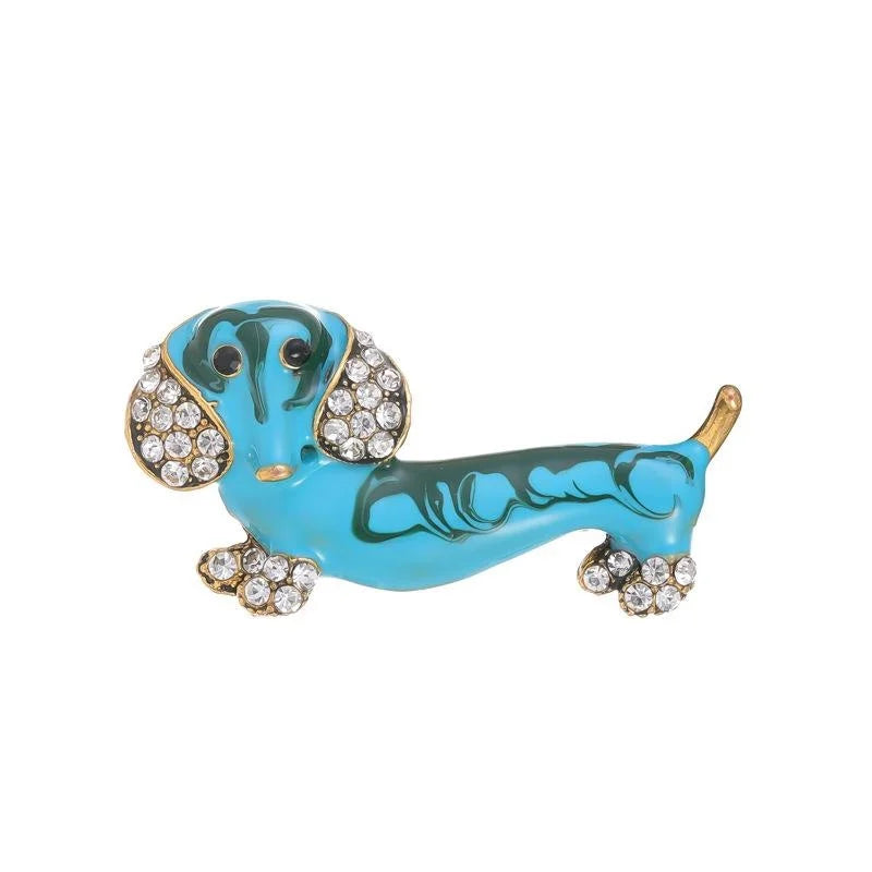 Cute Enamel Dachshund Dog Brooch With Rhinestone Ears, Alloy Animal Lapel Pin Gift For Women