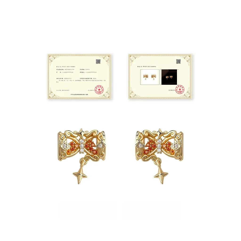Light Luxury Copper Zircon Bow Star Hourglass Stud Earrings With Silver Plated Pins