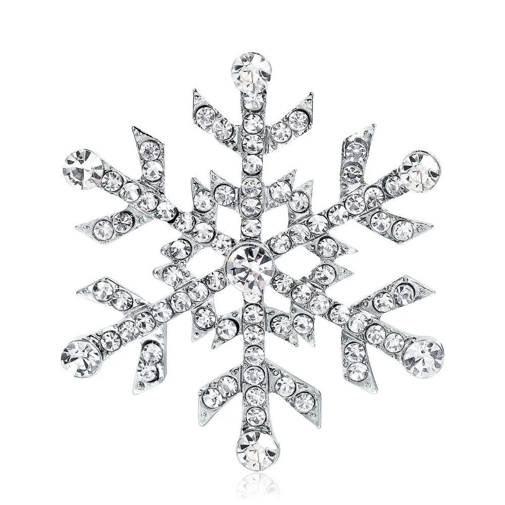 Elegant Rhinestone Snowflake Brooch In Silver Alloy, Christmas Lapel Pin Corsage Suit Accessory Gift